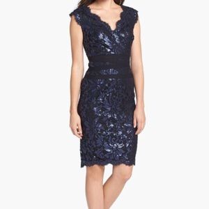 V-Neck Sequin Embroidered Lace Dress